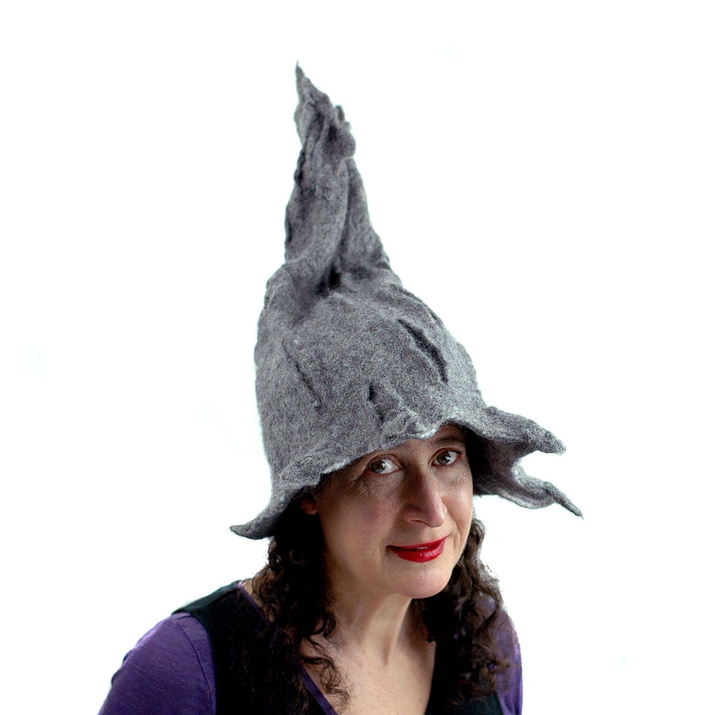 Gotland Wool Gray Wizard Felted Hat - side view 1
