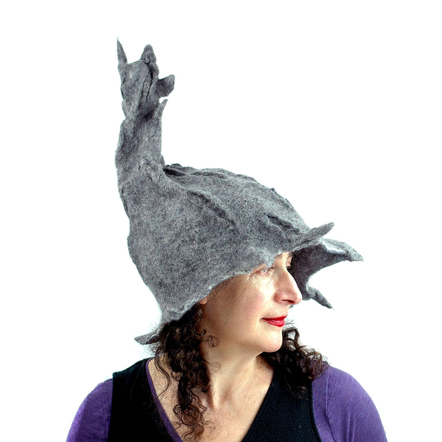 Gotland Wool Gray Wizard Felted Hat - side view 2