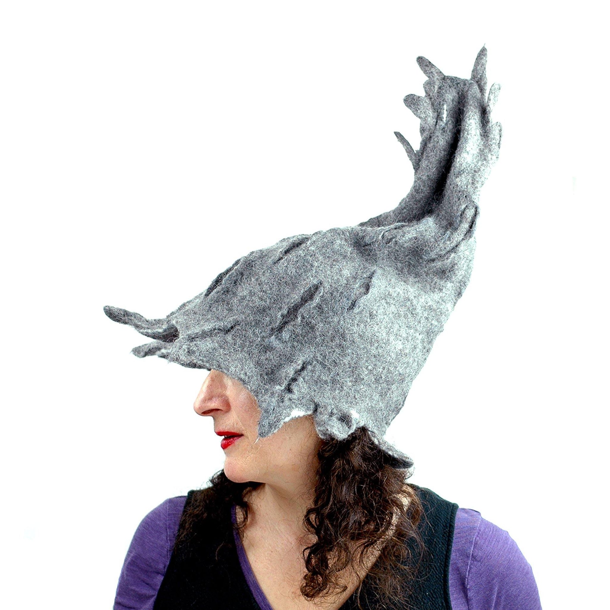 Gotland Wool Gray Wizard Felted Hat - profile view
