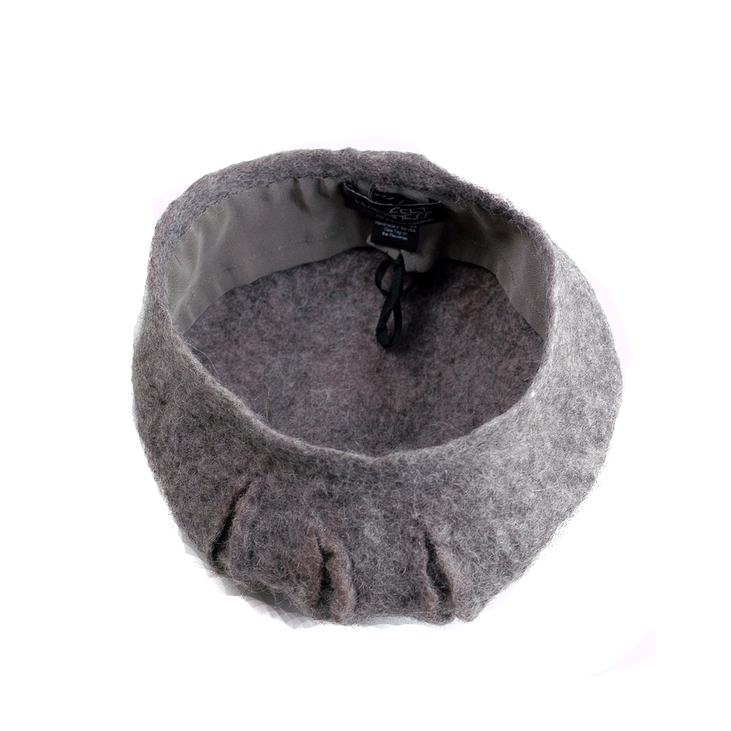Gray Gotland Wool Felted Beret with Slashes - interior view