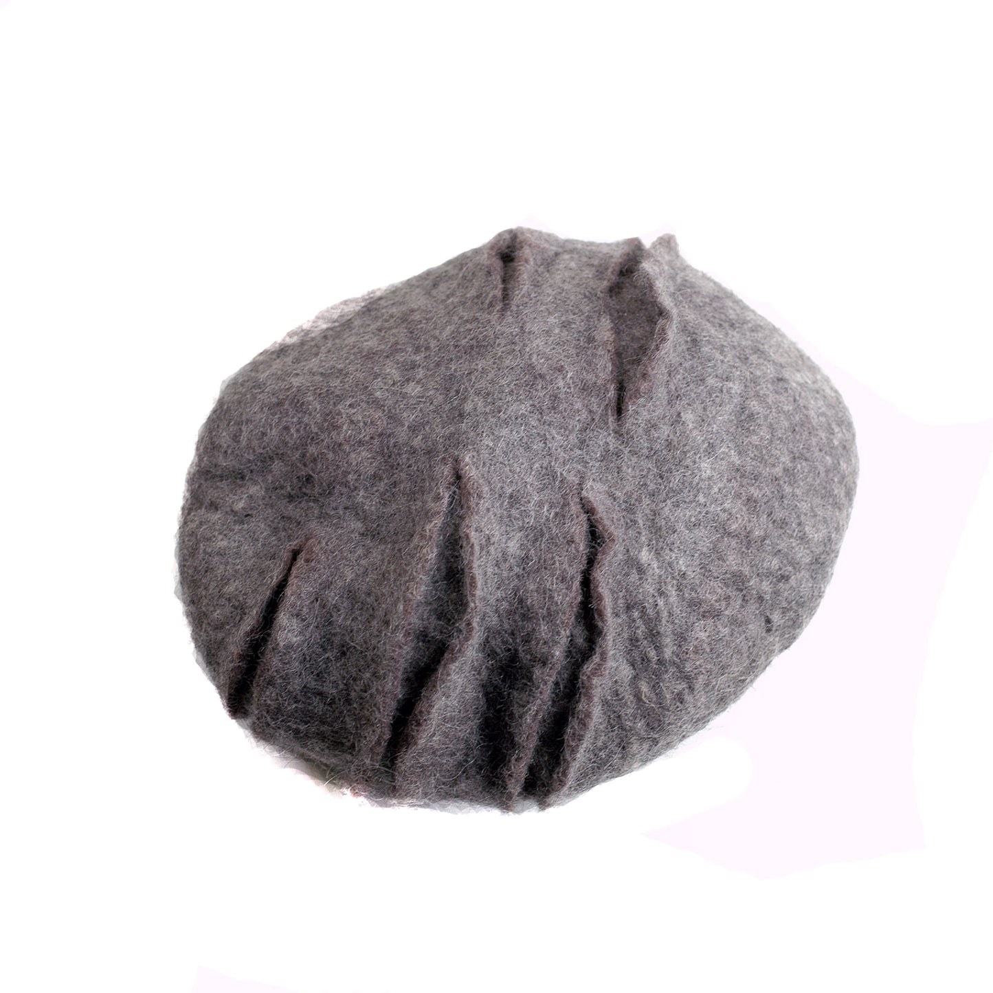 Gray Gotland Wool Felted Beret with Slashes - top view