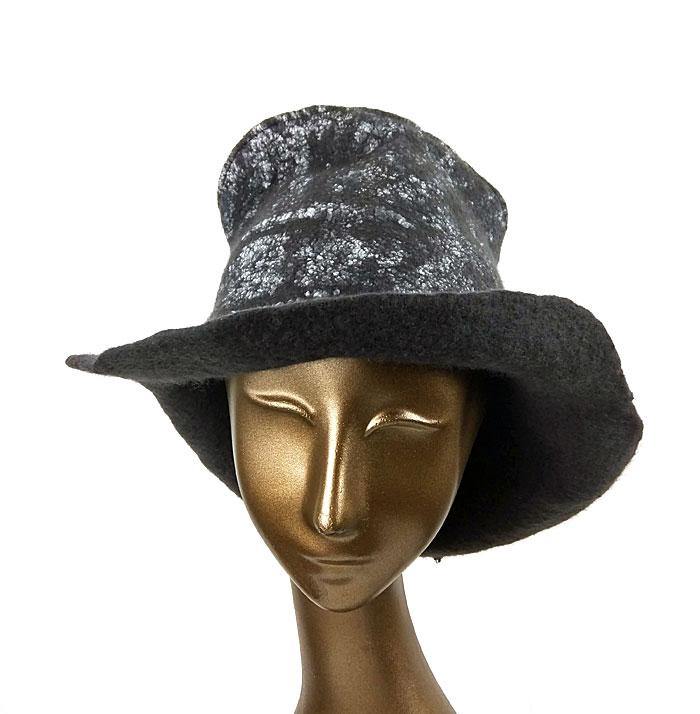 Black Nunofelted Western Style Hat - front view