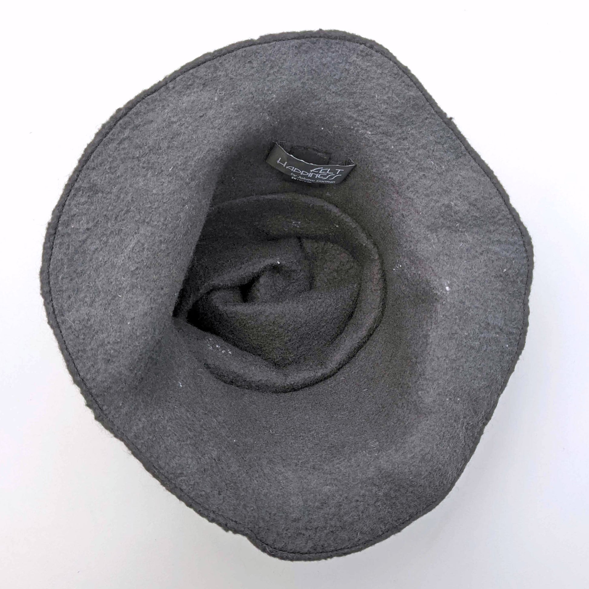 Nunofelted Black Hat with Brim and Organic Shaped Tip - insideview