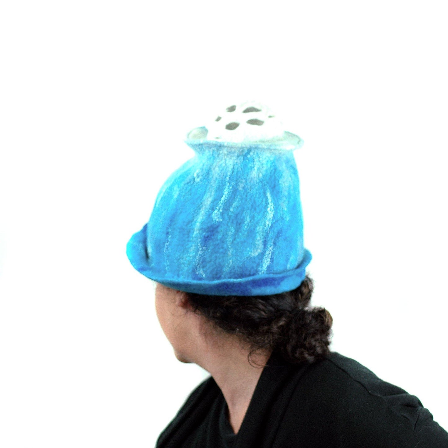 Ombre Turquoise and White Hat with 'Pom Pom' - back view