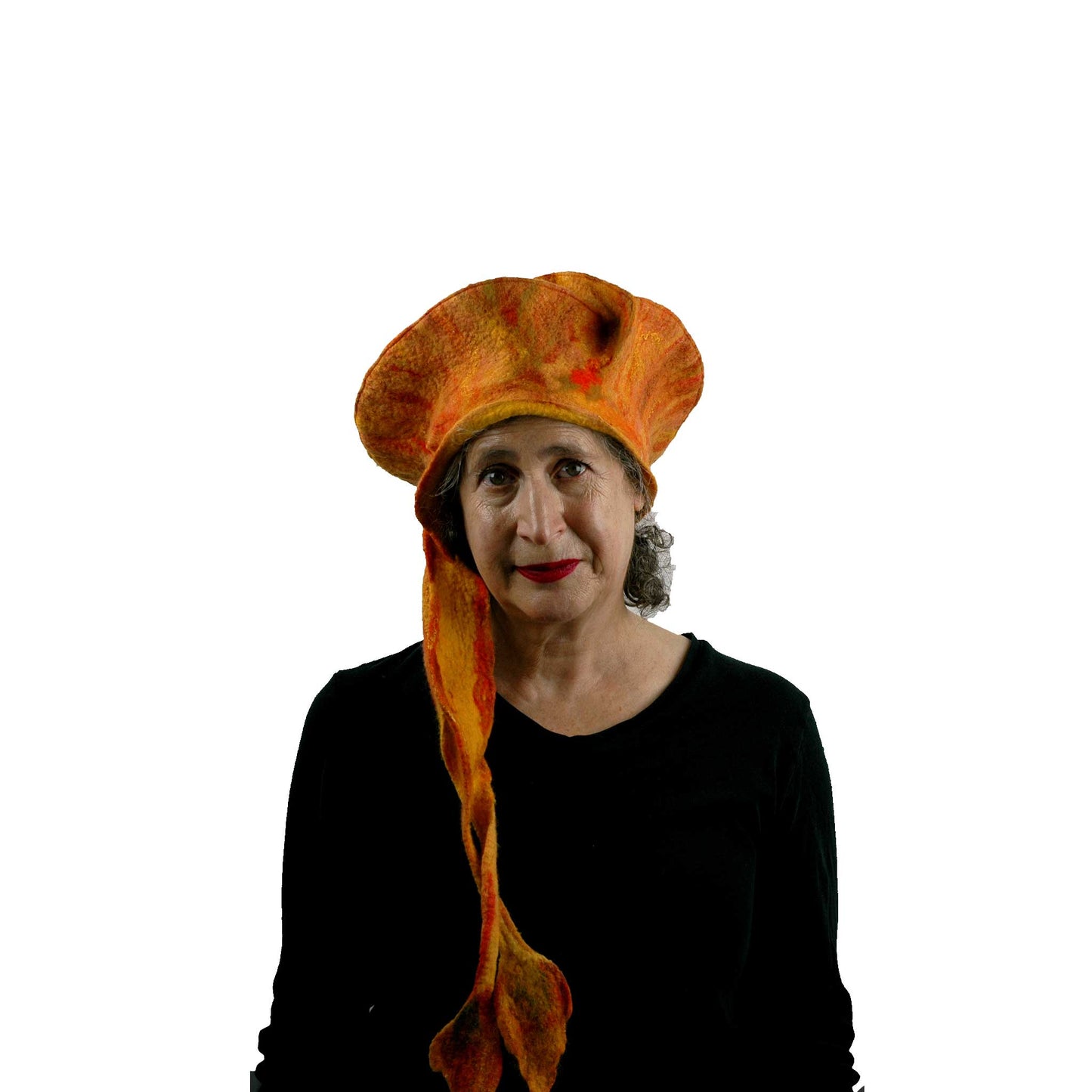 Orange Crater Beret with Ties - front view