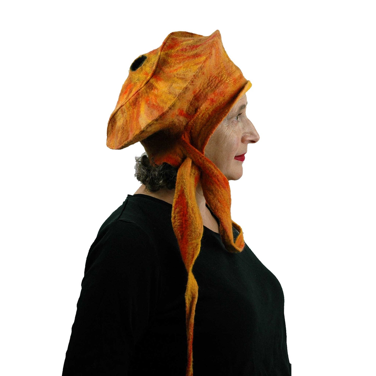 Orange Crater Beret with Ties - side view