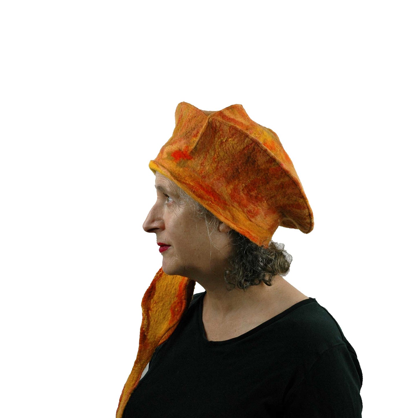 Orange Crater Beret with Ties - side view