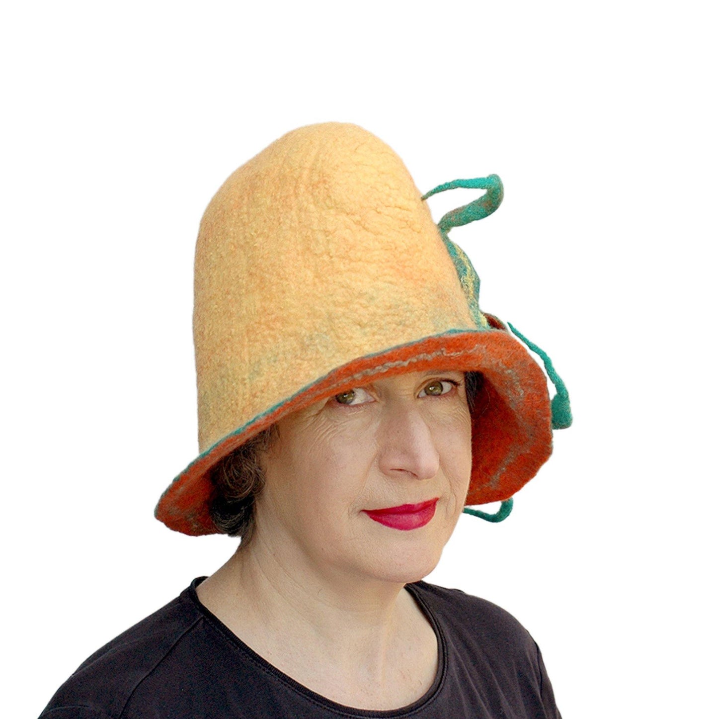 ~ Adopted ~ Oversized Yellow Orange and Green Hat with Rounded Top