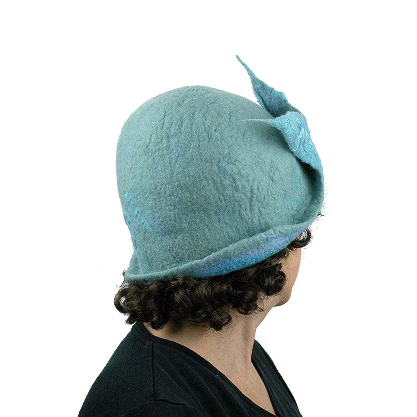 Pale Blue Felted Cloche with Fishtail - back view