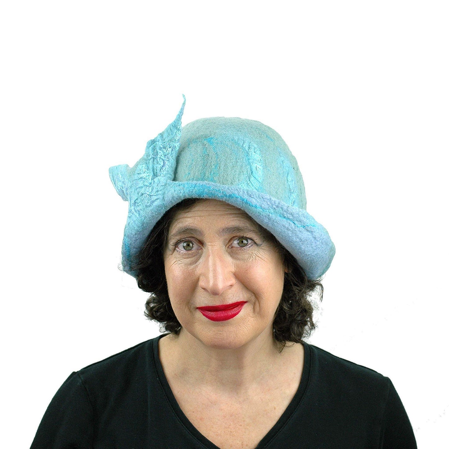 Pale Blue Felted Cloche with Fishtail - front view