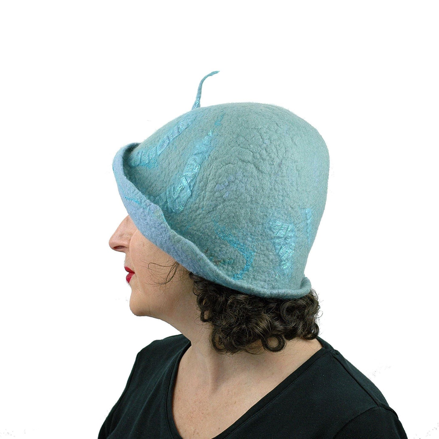 Pale Blue Felted Cloche with Fishtail - side view