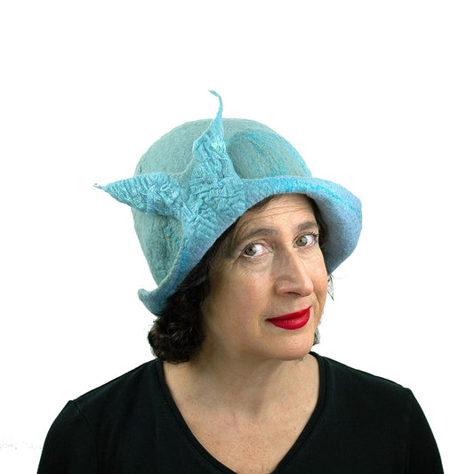Pale Blue Felted Cloche with Fishtail - threequarters view