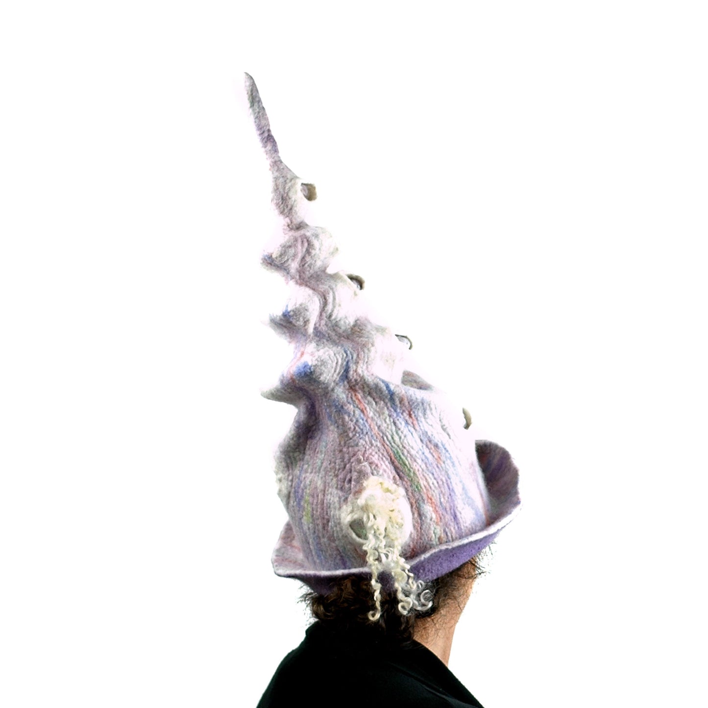 Pale Purple, Pastel Colored, Felted Unicorn Hat - back view