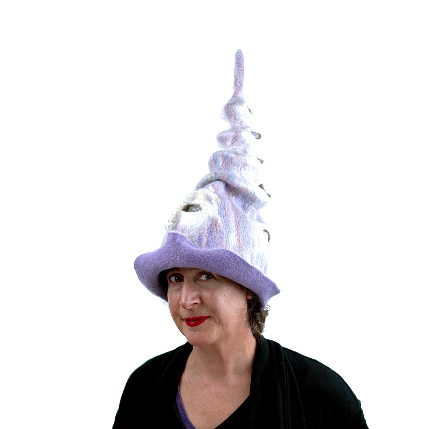 Pale Purple, Pastel Colored, Felted Unicorn Hat - three-quarters side view