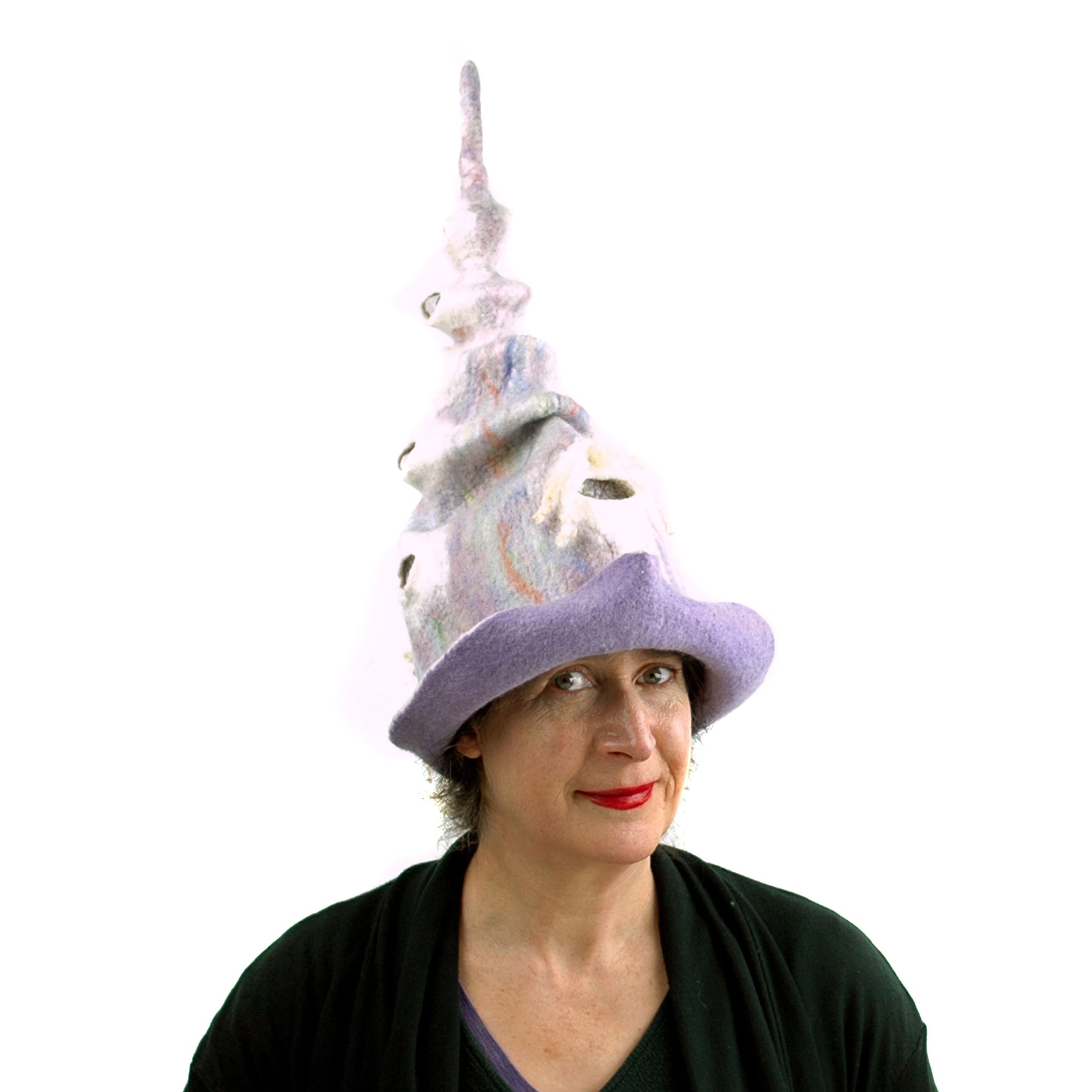 Pale Purple, Pastel Colored, Felted Unicorn Hat - another front view