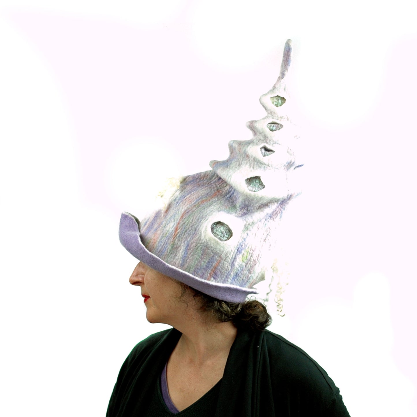 Pale Purple, Pastel Colored, Felted Unicorn Hat - side view 2