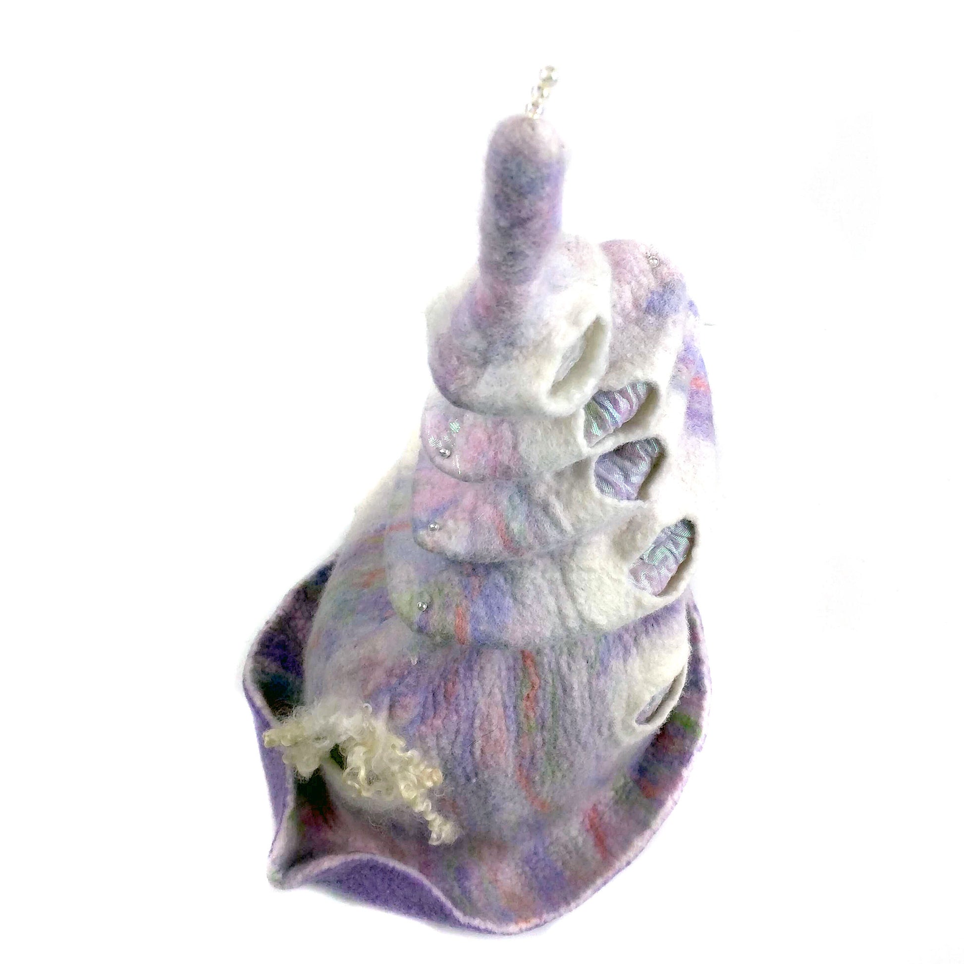 Pale Purple, Pastel Colored, Felted Unicorn Hat - top view