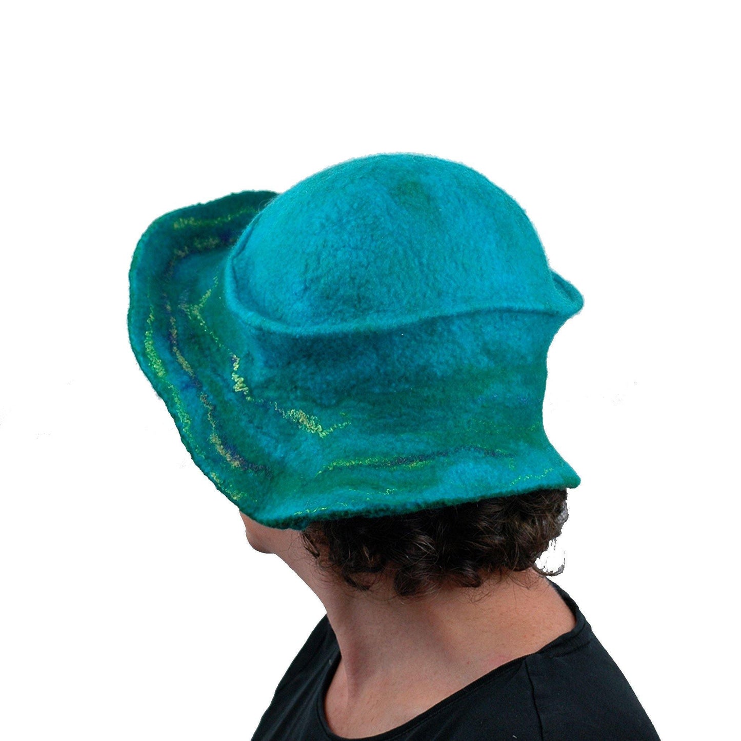 Peacock Inspired Fedora in Turquoise Blue - back view