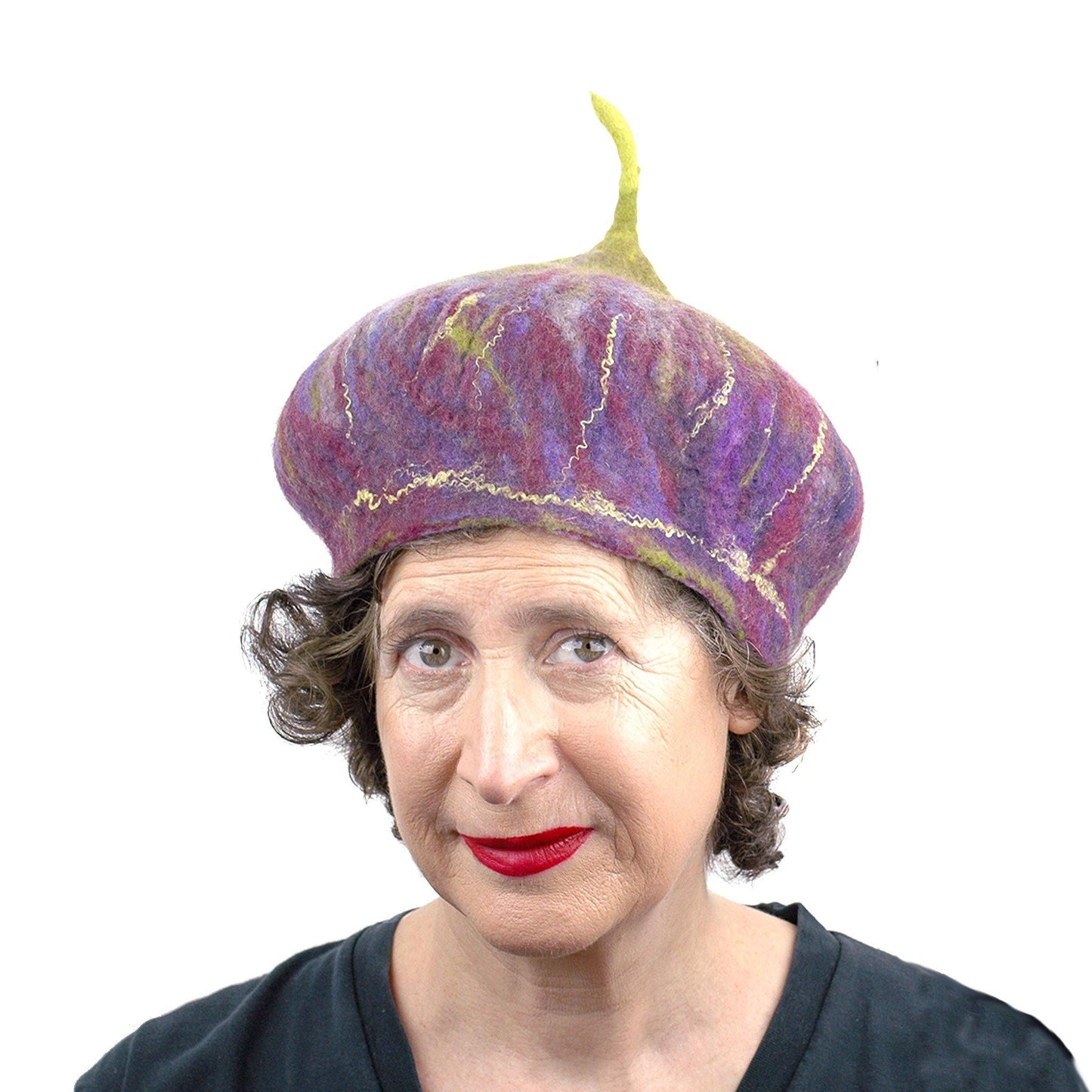 Purple and Green Felted Fig Hat - front view