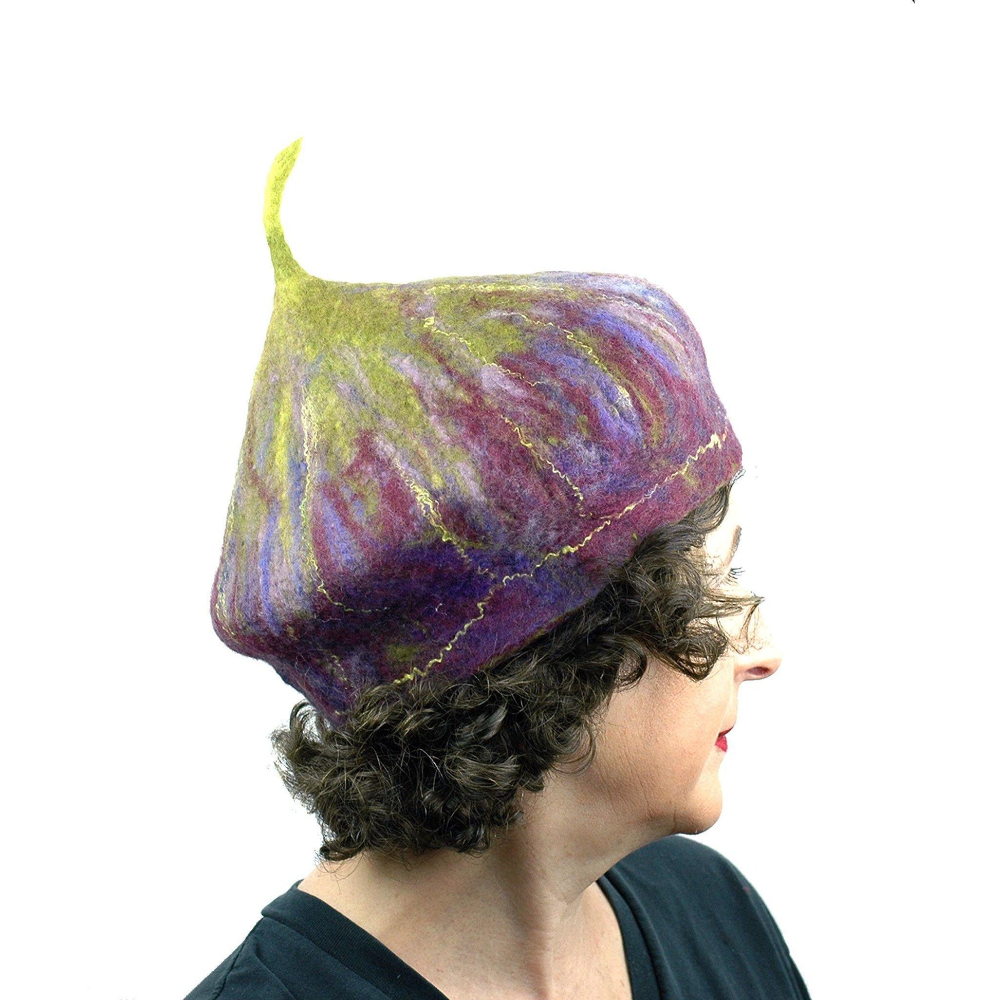 Purple and Green Felted Fig Hat - side view