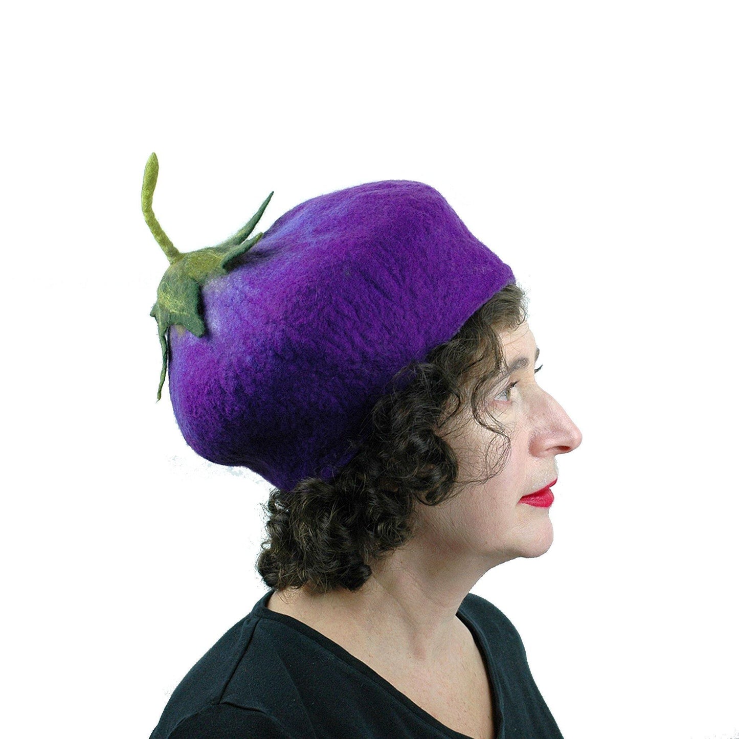 Purple Eggplant Hat with Stem - side view