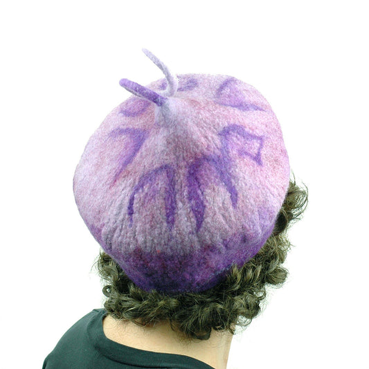 Purple Felted Beret with Curly Stem - back view