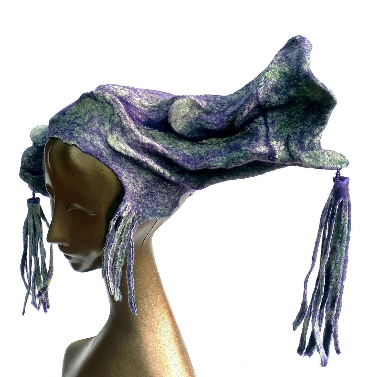Purple Jester Fantasy Headdress with Tassels