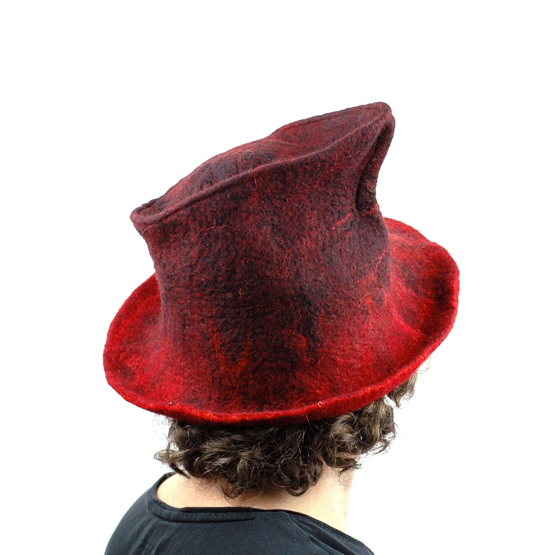 Quirky Red and Black Felted Fedora - back view