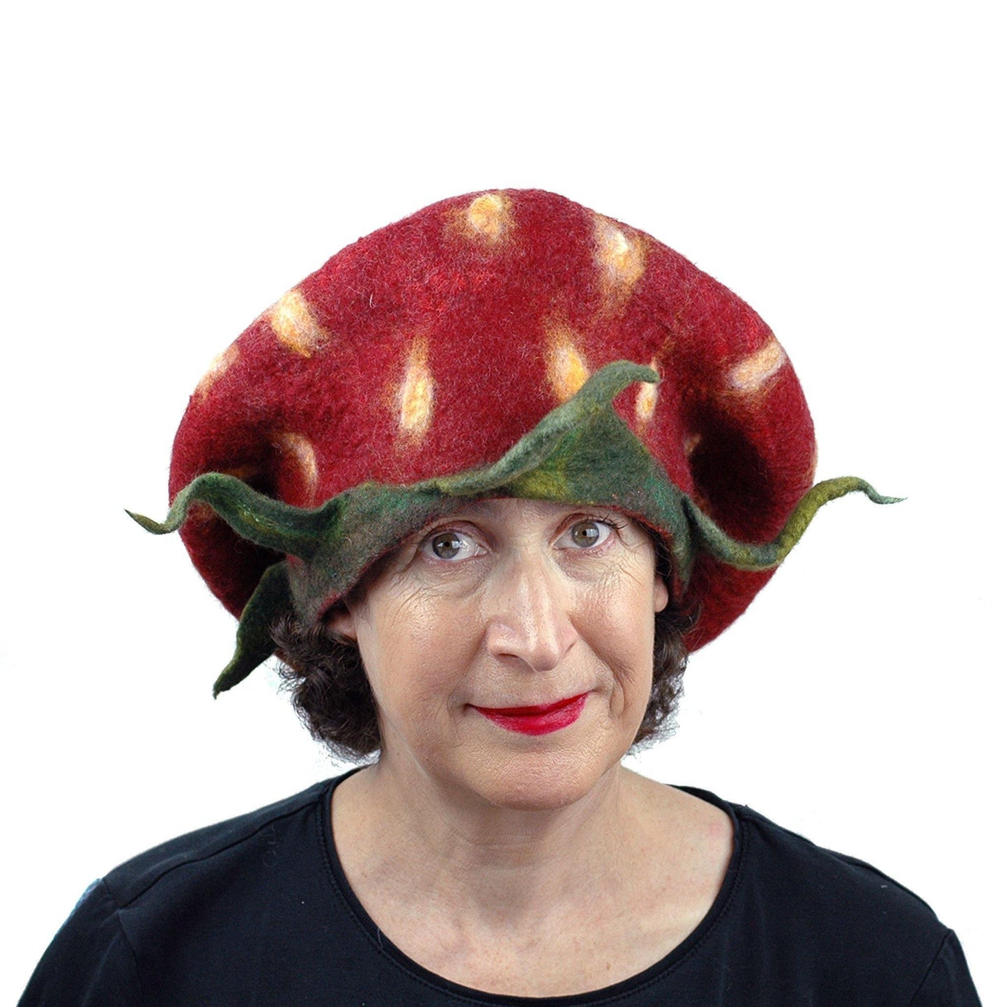 Rasta Style Felted Strawberry Hat - front view