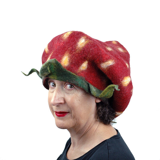 Rasta Style Felted Strawberry Hat - three quarters view