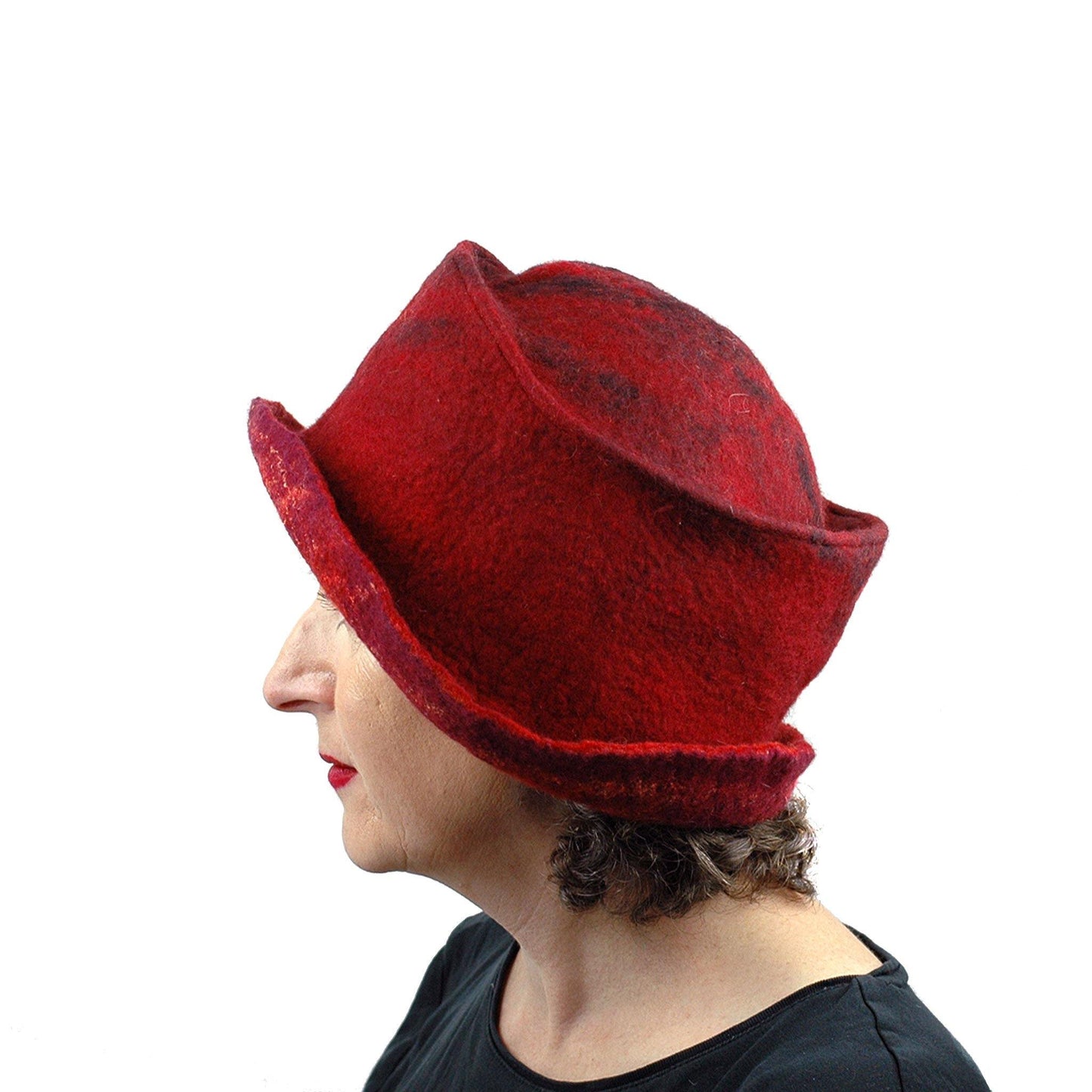 Red and Black Felted Hat - side view