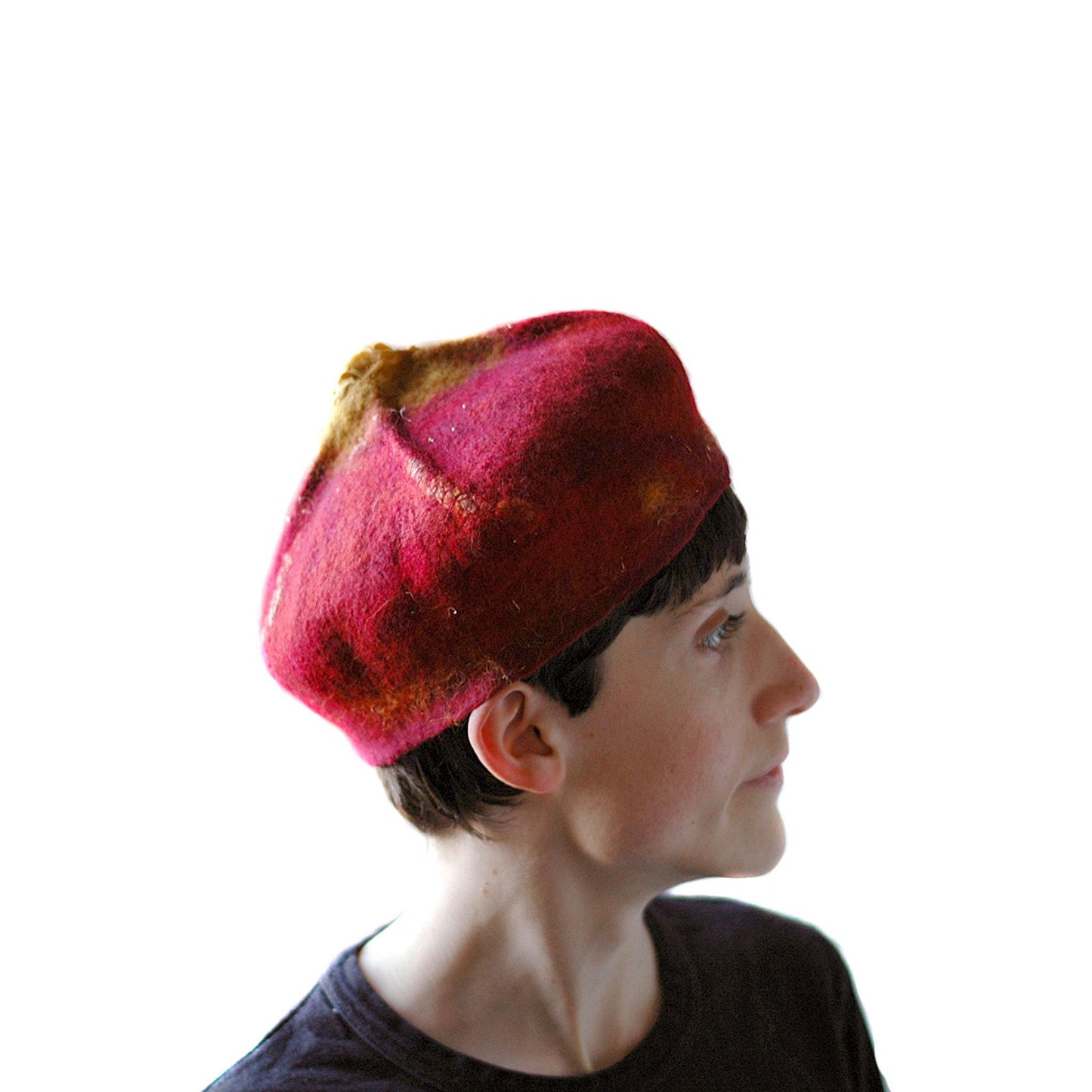 Red and Gold Biretta Hat - side view