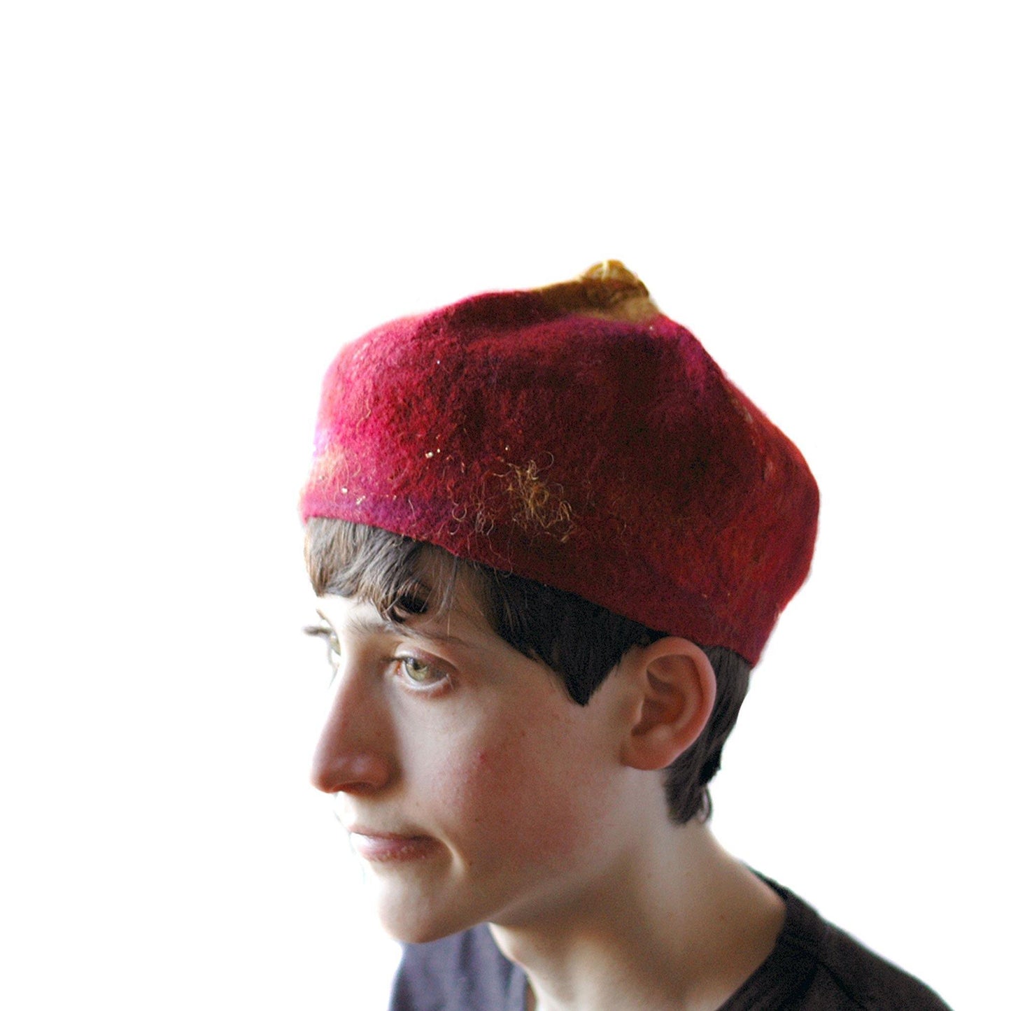 Red and Gold Biretta Hat - side view 2