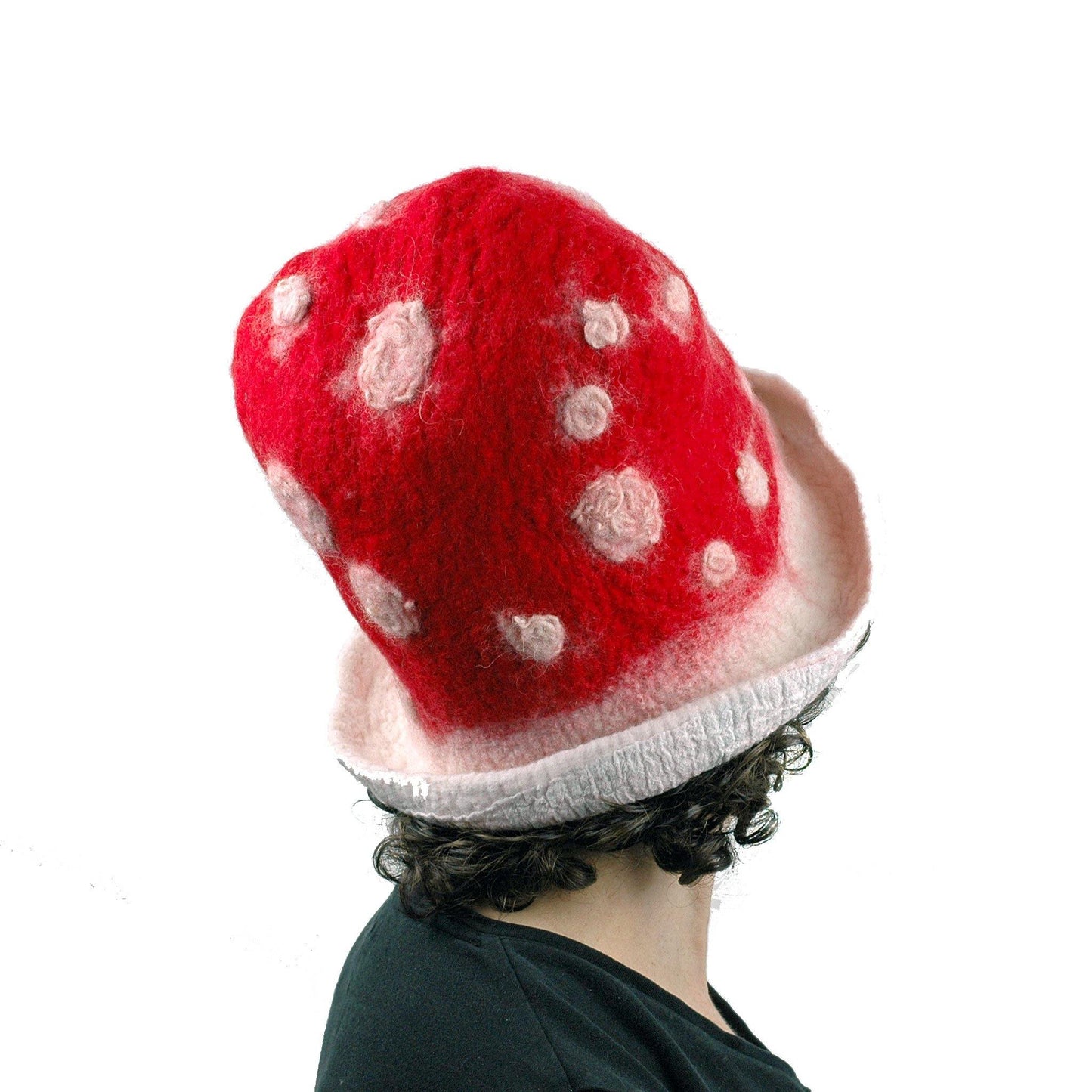 Red and White Mushroom Top Hat - back view