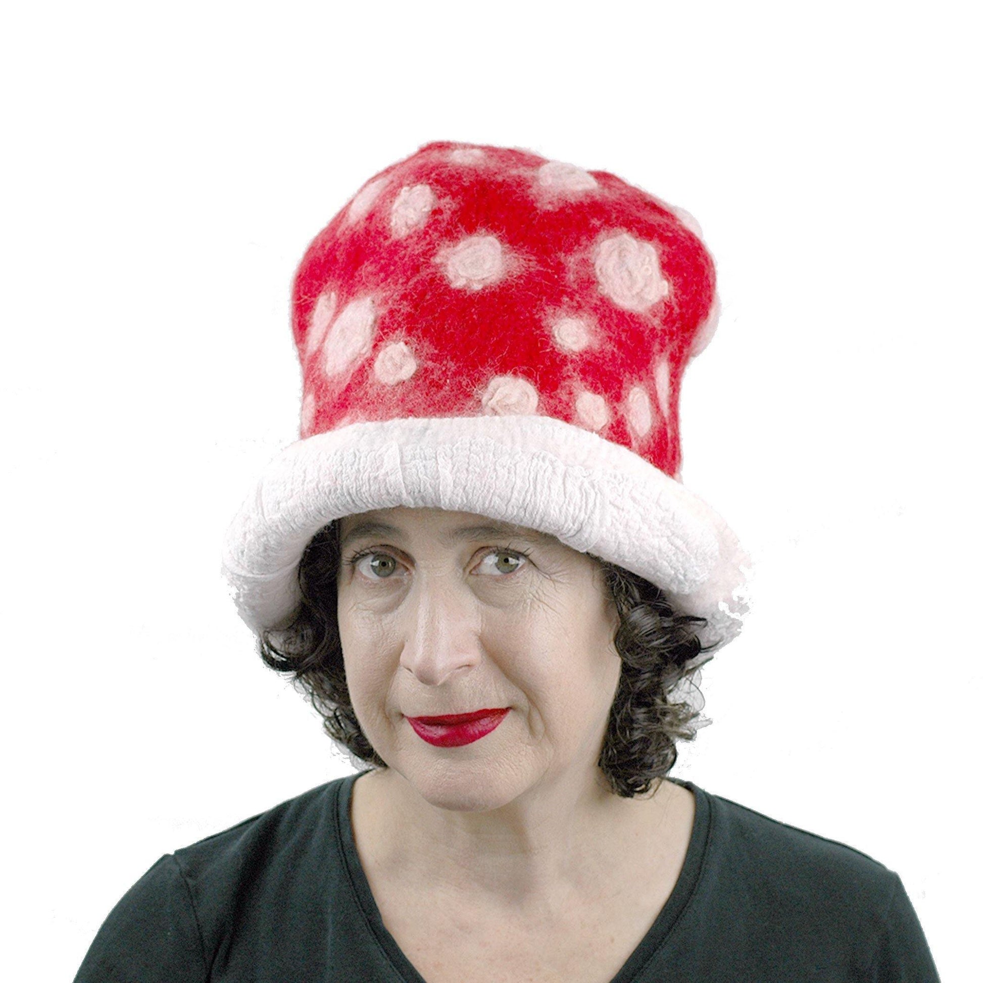 Red and White Mushroom Top Hat - front view