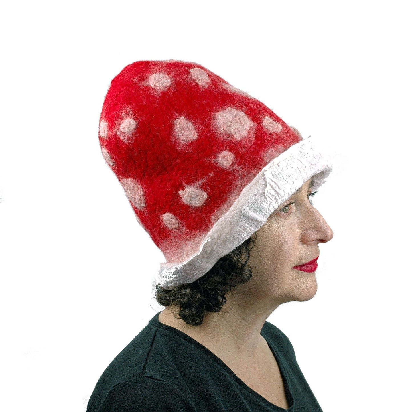 Red and White Mushroom Top Hat - side view