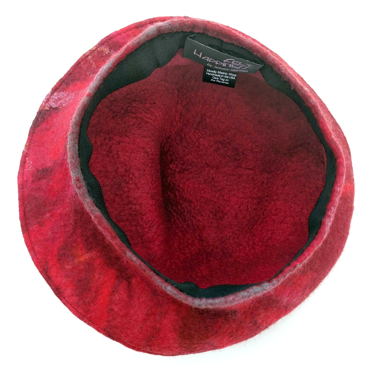 Red Curlicue Beret with Dark Marbling - insideview