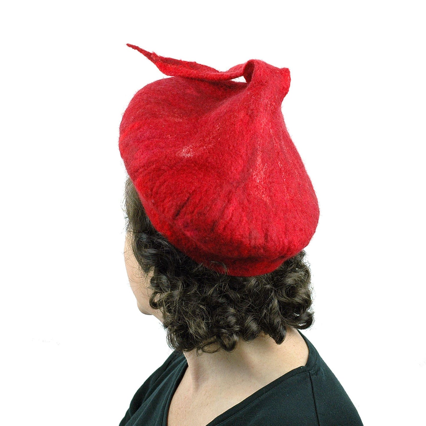 Red Felted Beret with Fishtail - back view