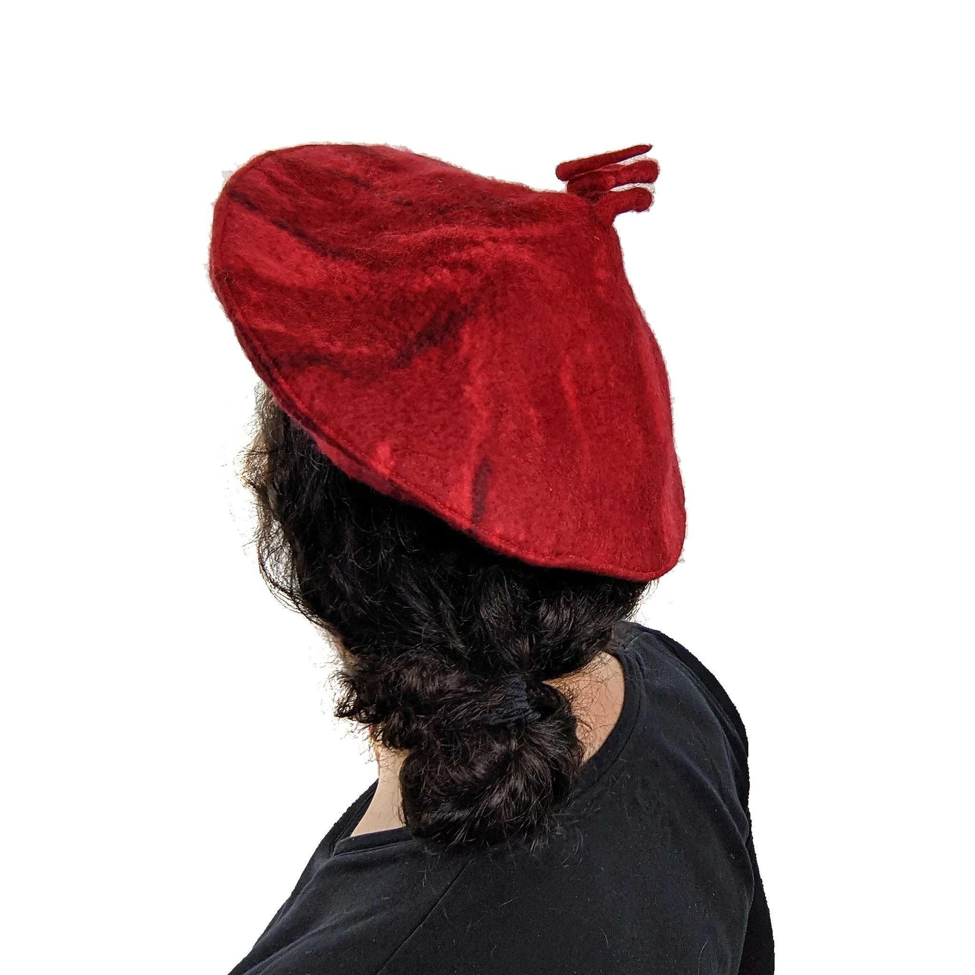 Red Felted Curlicue Hat - Extra Small - back view