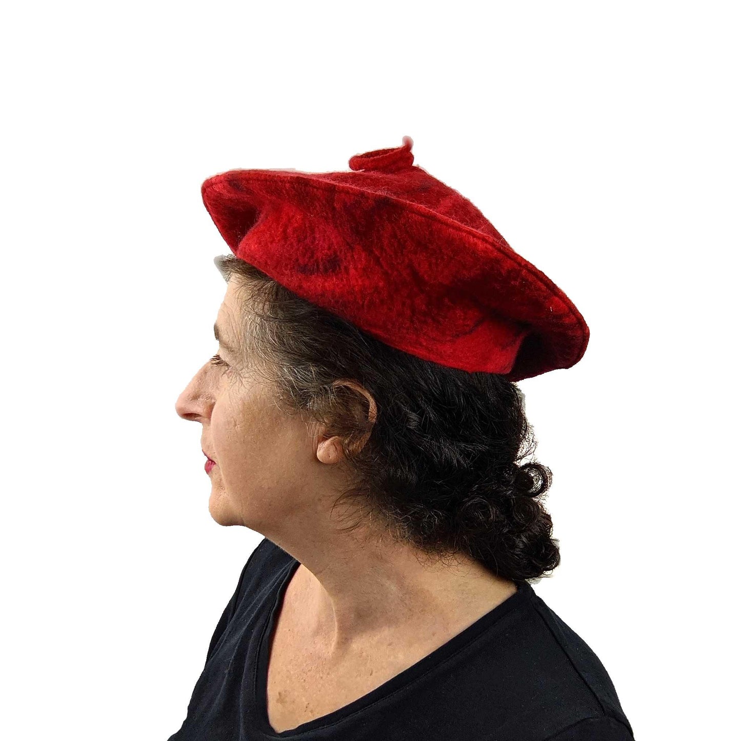 Red Felted Curlicue Hat - Extra Small - side view