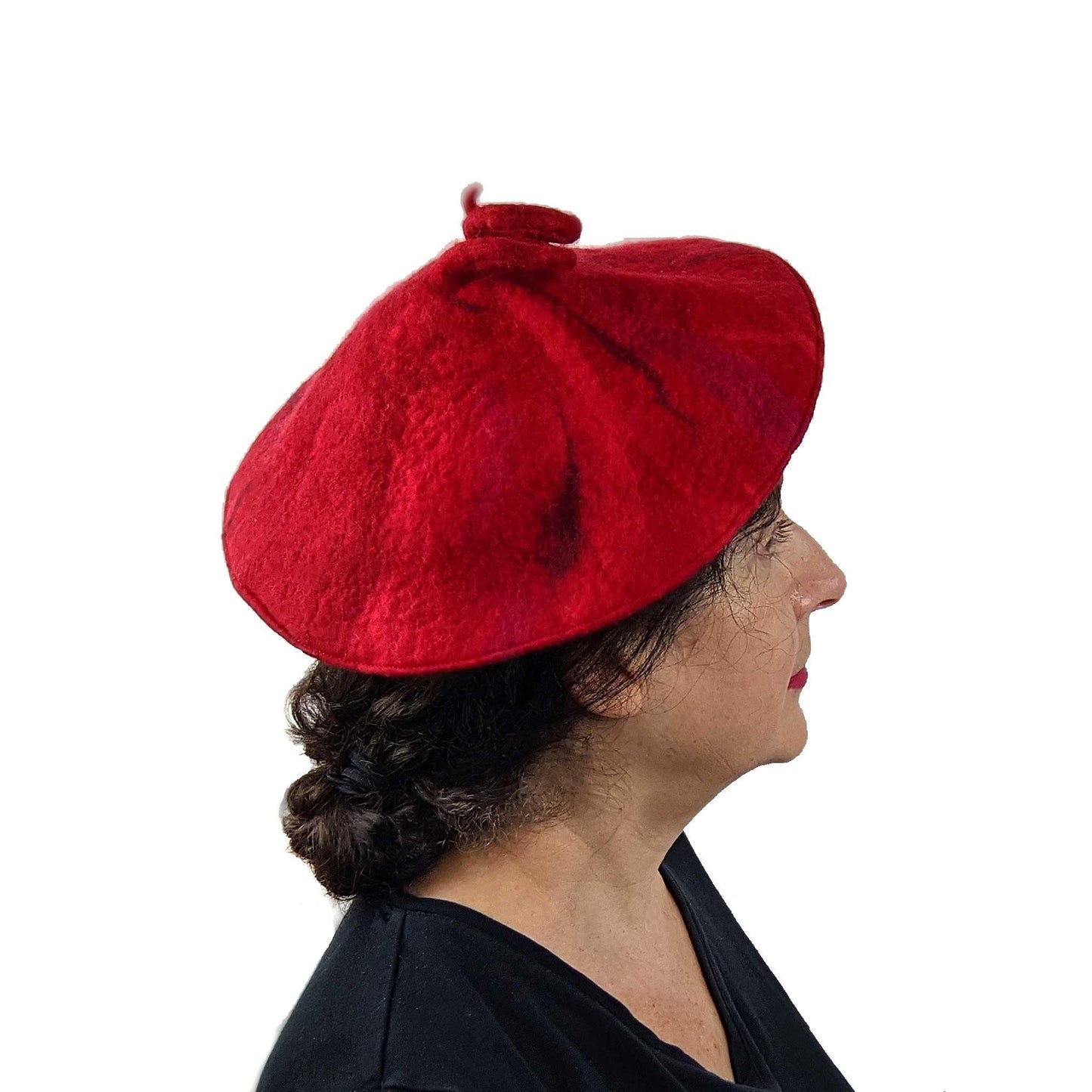 Red Felted Curlicue Hat - Extra Small - Side view