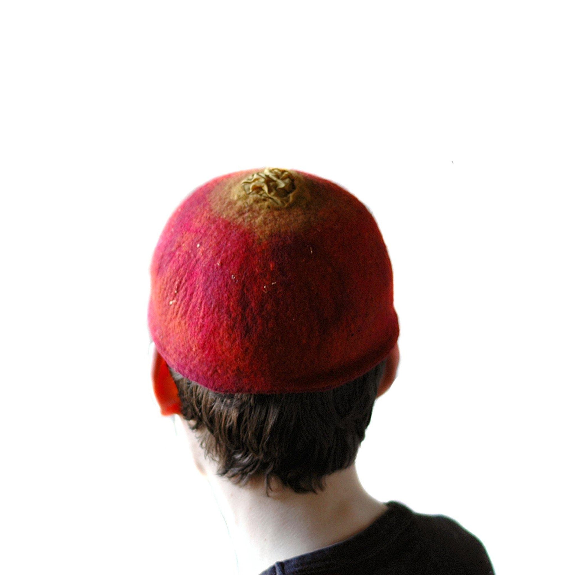 Red Felted Skullcap - back view