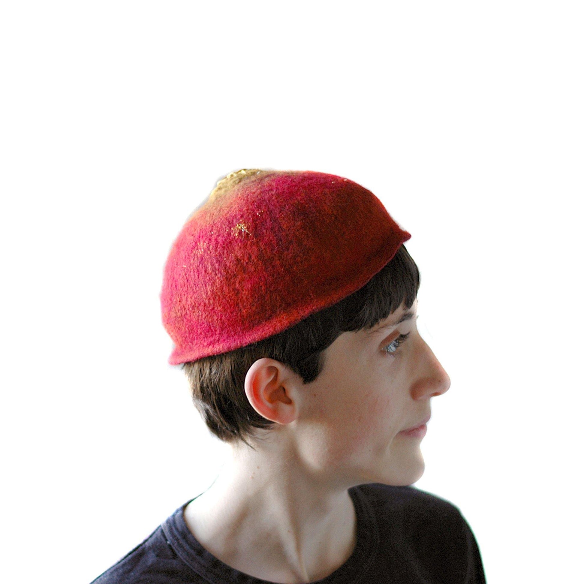Red Felted Skullcap - side view 2