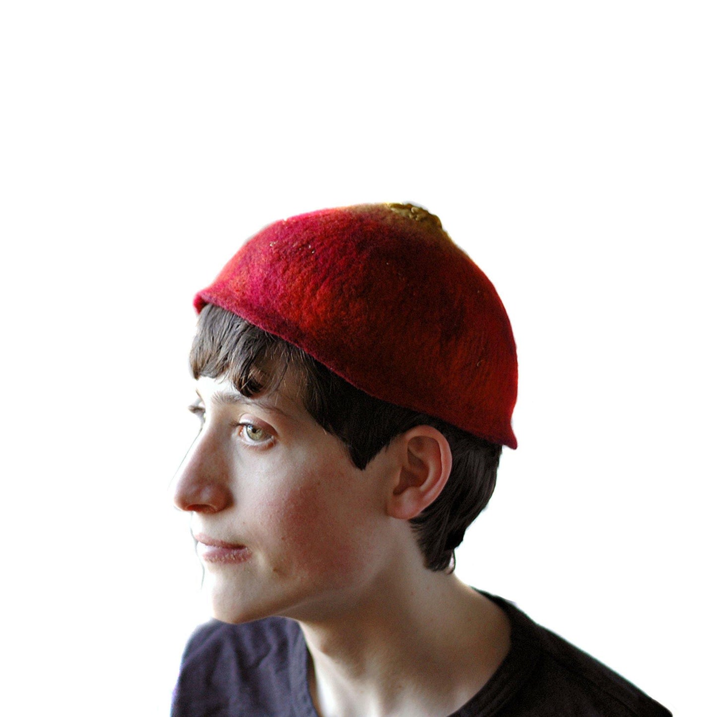 Red Felted Skullcap - side view