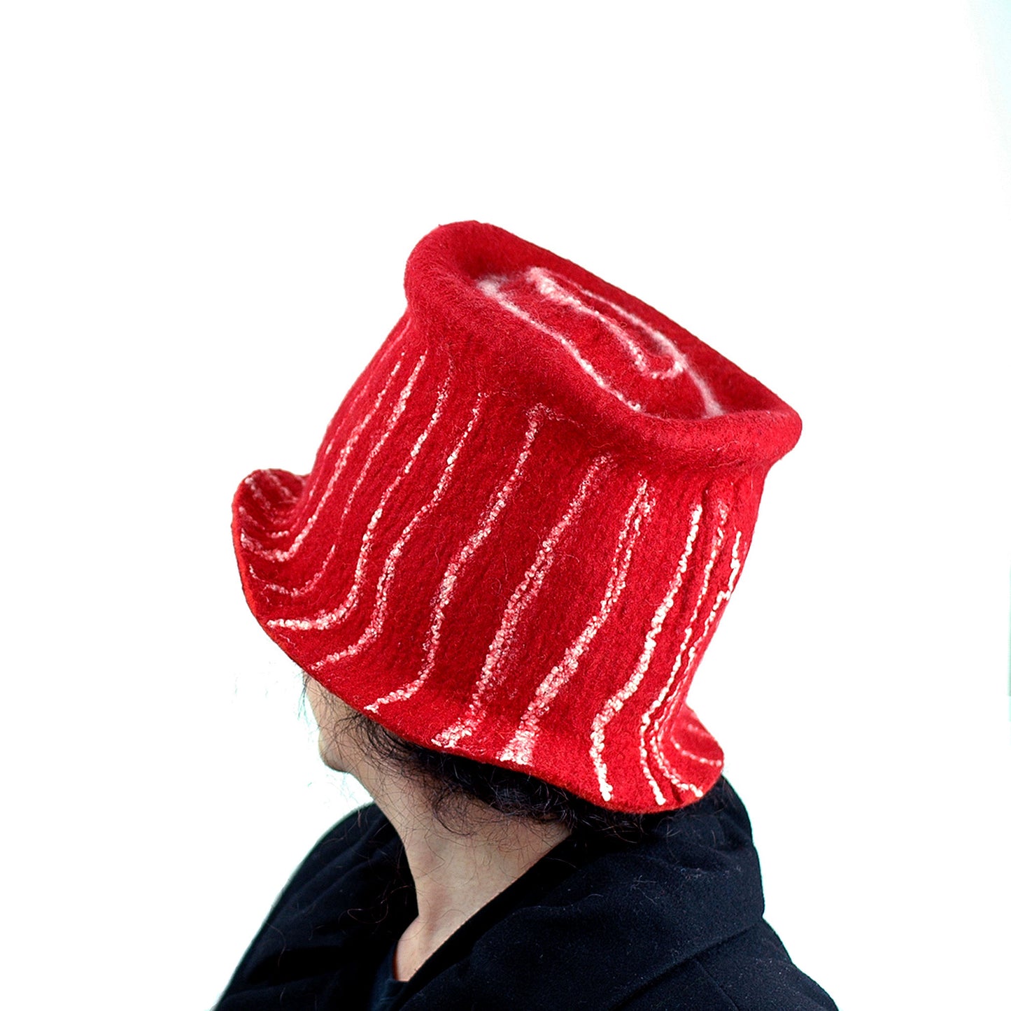 Red Top Hat with White Stripes - back view