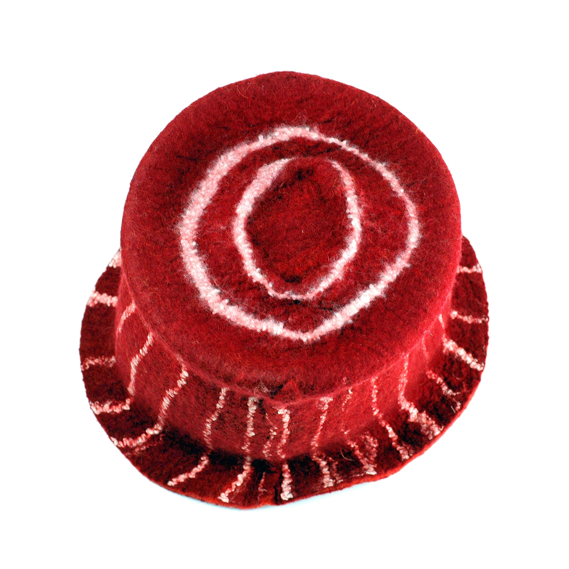 Red Top Hat with White Stripes - top view