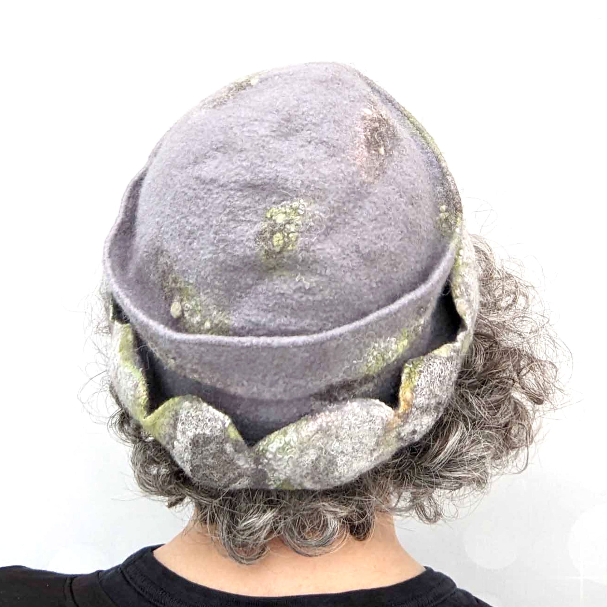 Round Top Beanie with Felted Irish Wall -backview
