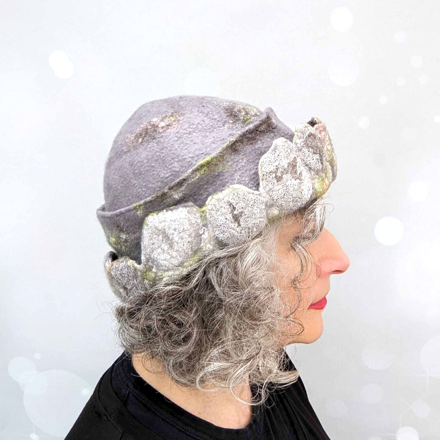 Round Top Beanie with Felted Irish Wall - sideview