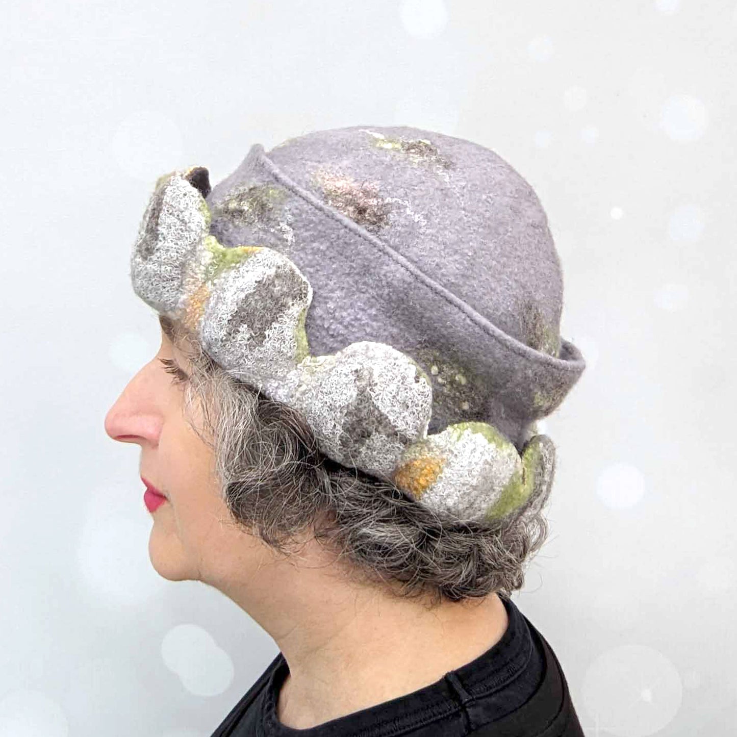 Round Top Beanie with Felted Irish Wall - sideview