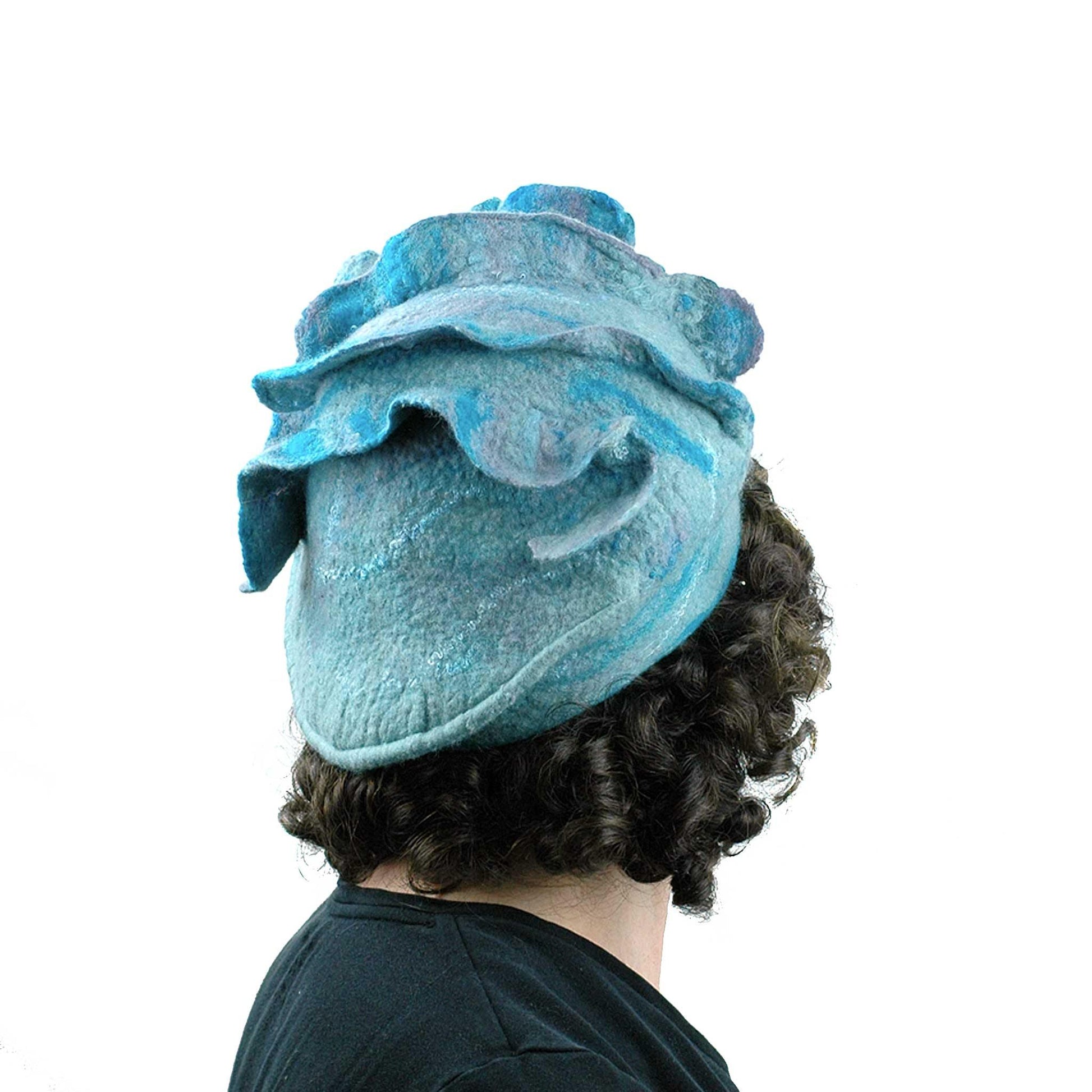 Ruffled Blues Felted Beret - back view